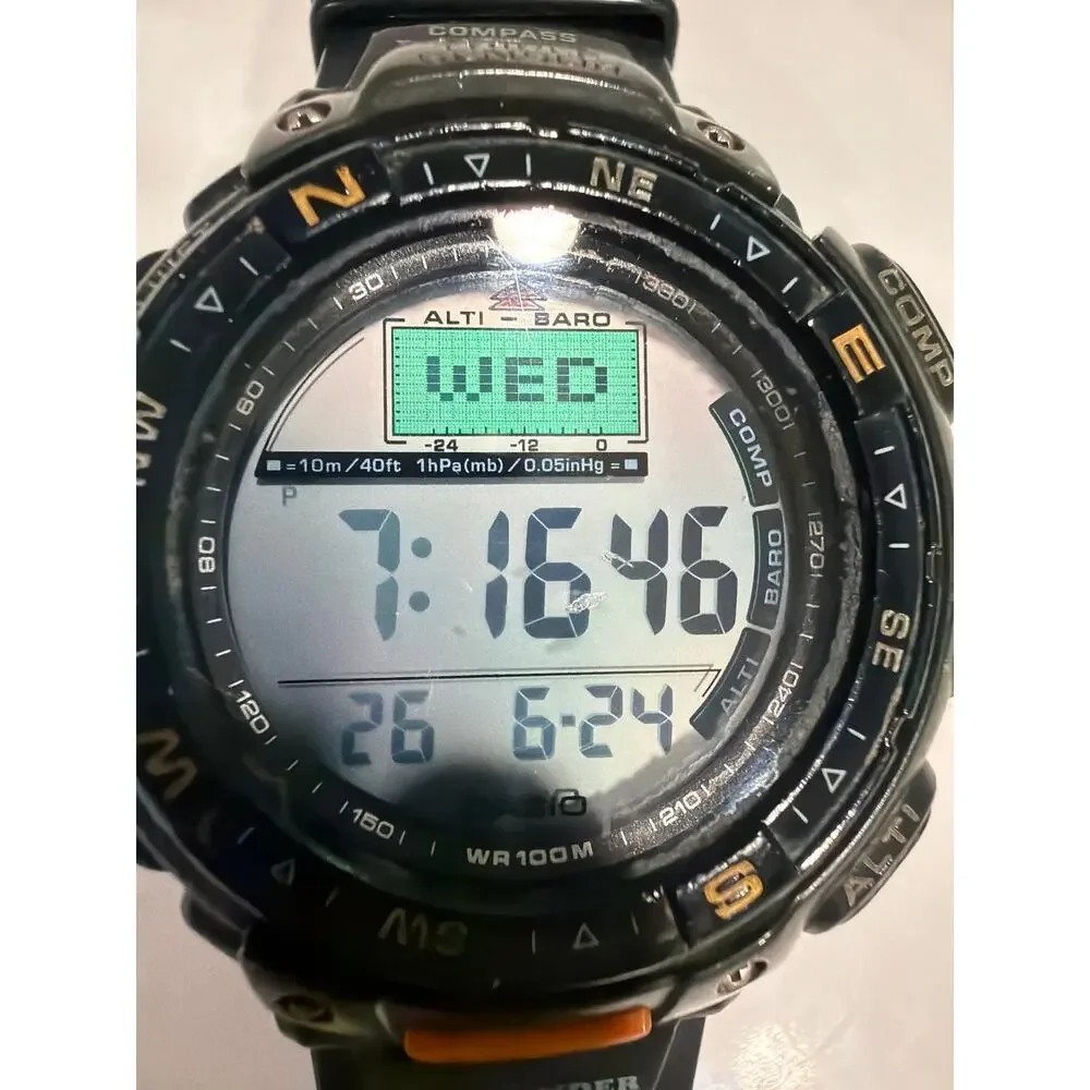 Casio Pathfinder PAG-40 Watch Men 53mm Digital Black Triple Sensor New batteries